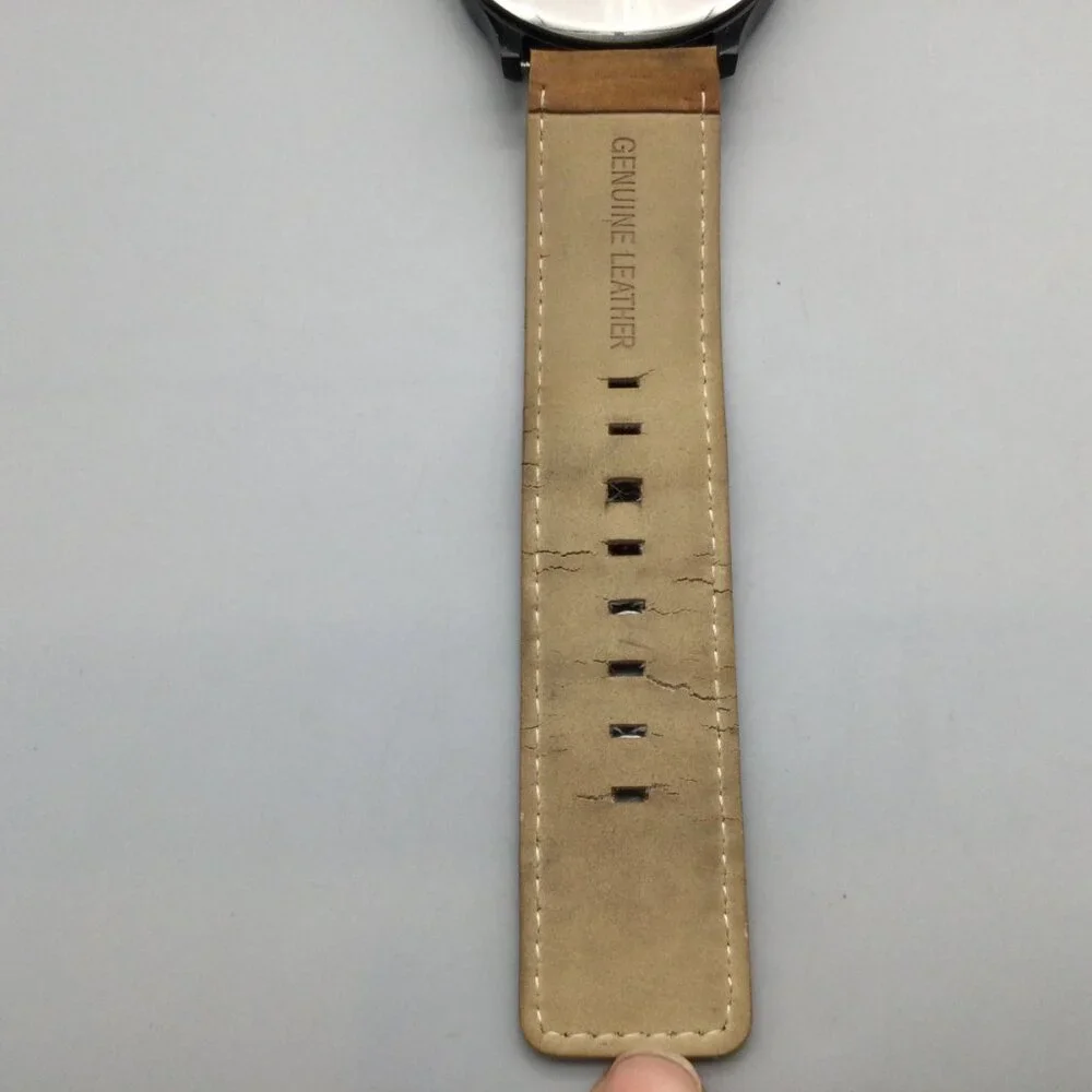 MVMT Classic Watch Men 45mm Black Date Brown Leather Band New Battery